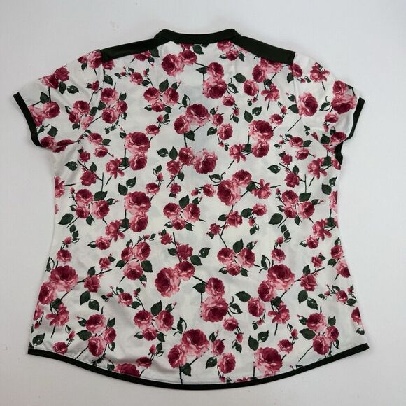 Greg Norman Play Dry White Green Pink Floral Polo Shirt Sz XL Polyester Stretch - Picture 7 of 7